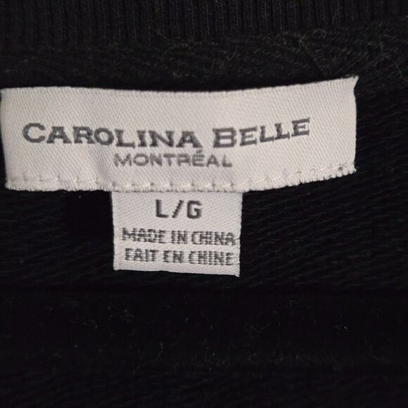 Carolina Belle Black Crewneck Sweater White Contrast Cuffs Size L - Picture 4 of 5